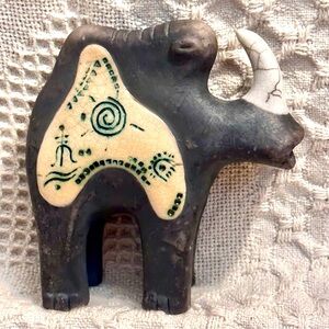 Abstract Ceramic Rhino Raku Fired Pottery West African Style Inspired